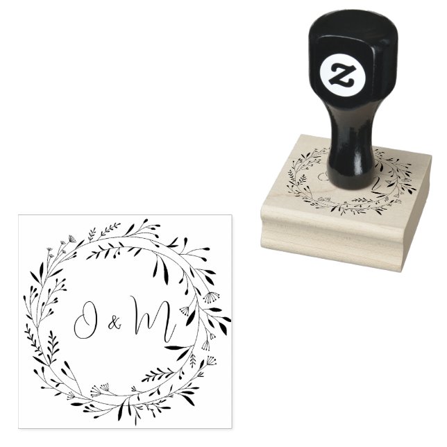 CUSTOM ELEGANT BOTANICAL FOLIAGE CIRCULAR WEDDING  RUBBER STAMP (Stamped)