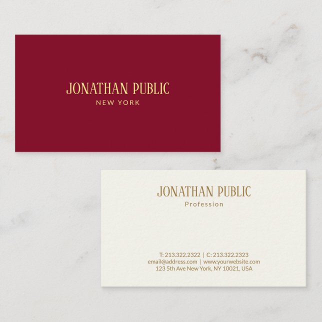Custom Elegant Burgundy Red & Gold Luxury Business Card (Front/Back)