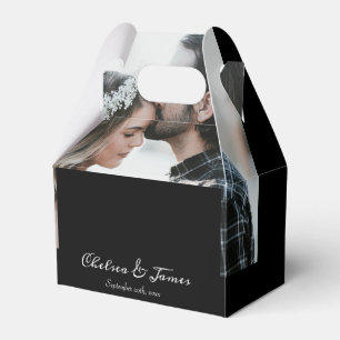 Custom Elegant Calligraphy Photo Wedding Black Favour Box