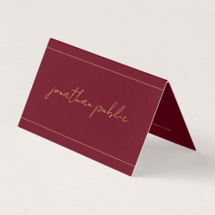Custom Elegant Calligraphy Red & Gold Folded Business Card