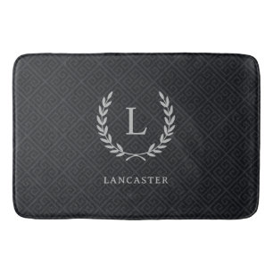 Custom Elegant Chic Monogram Name Initial Black Bath Mat