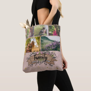 Custom / Elegant Chic Rustic Family Photo Collage Tote Bag