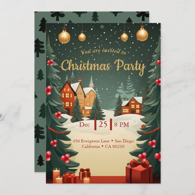 Custom Elegant Christmas Party Invitation (Front/Back)