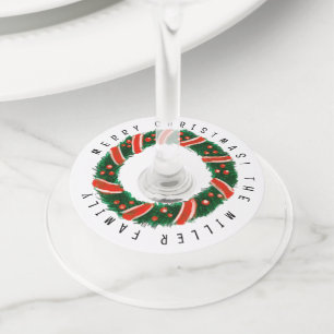 Custom elegant Christmas wreath Wine Glass Tags