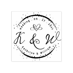 CUSTOM ELEGANT CIRCLE CUTE HEART ELEGANT WEDDING RUBBER STAMP