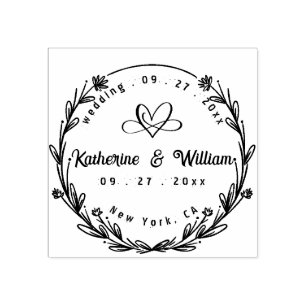 CUSTOM ELEGANT CIRCLE CUTE HEART ELEGANT WEDDING RUBBER STAMP