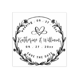 CUSTOM ELEGANT CIRCLE CUTE HEART ELEGANT WEDDING RUBBER STAMP