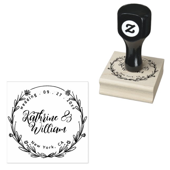 CUSTOM ELEGANT CIRCLE FLORAL ELEGANT WEDDING RUBBER STAMP (Stamped)