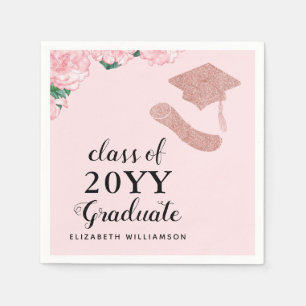Custom Elegant Class 2025 Floral Pink Graduation Napkin
