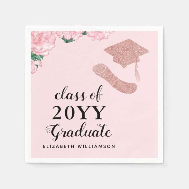 Custom Elegant Class 2025 Floral Pink Graduation Napkin (Front)