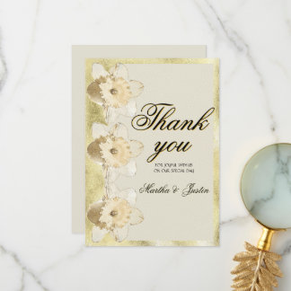 Custom elegant daffodil flowers with gold frame thank you card