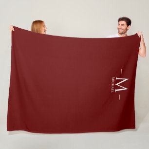 Custom Elegant Dark Red Monogram Template Large Fleece Blanket