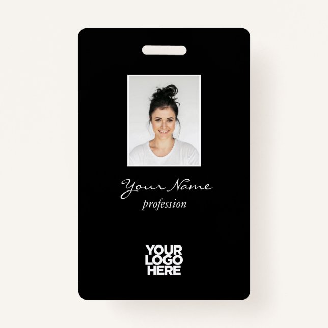 Custom Elegant Employee Photo, BarCode, Logo, Name ID Badge (Front)