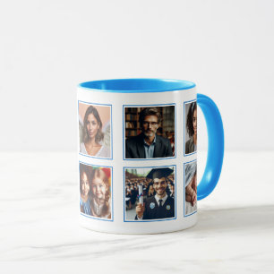 Custom Elegant Family Friend Photo Collage Blue Mug