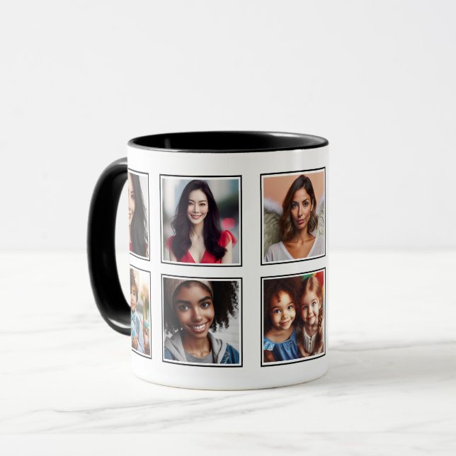 Custom Elegant Family Friends Photo Collage Black Mug (Front Left)