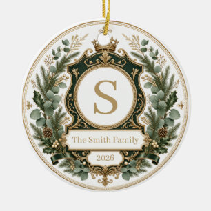 Custom Elegant Family Name Monogrammed Ceramic Tree Decoration