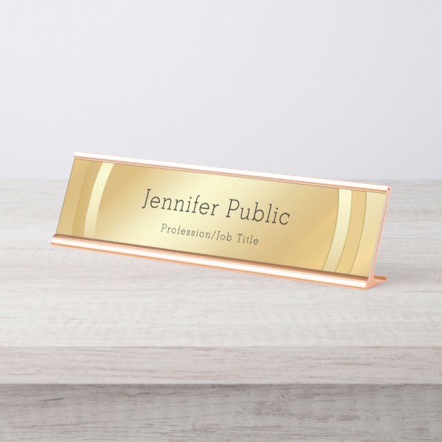 Custom Elegant Faux Gold Modern Template Desk Name Plate (Front)