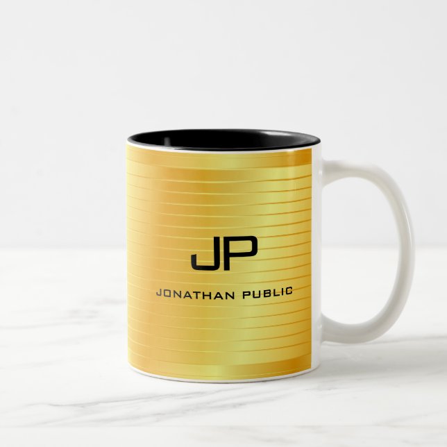 Custom Elegant Faux Gold Monogram Template Two-Tone Coffee Mug (Right)