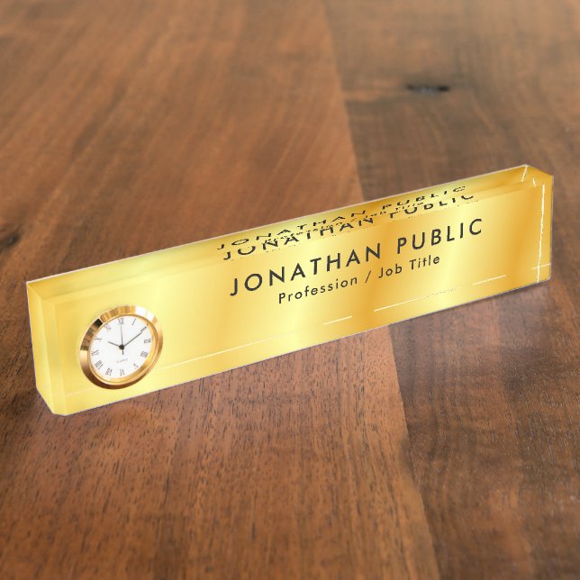 Custom Elegant Faux Gold Name Text Template Nameplate (Side)