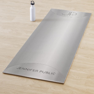 Custom Elegant Faux Silver Monogram Name Fitness Yoga Mat