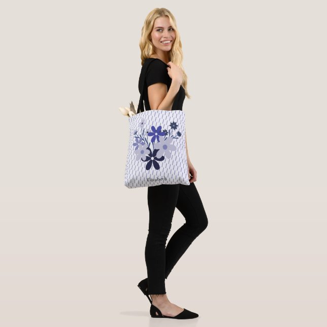Custom elegant floral blue purple violet pattern  tote bag (On Model)