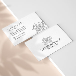 Custom Elegant Floral Logo Black & White Business Card