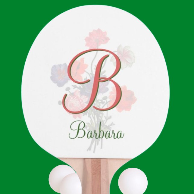 Custom Elegant Floral Name and Monogram Ping Pong  Paddle (Creator Uploaded)