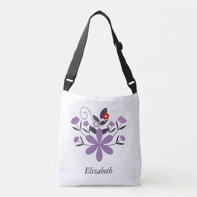 Custom elegant floral purple violet grey red  crossbody bag (Front)