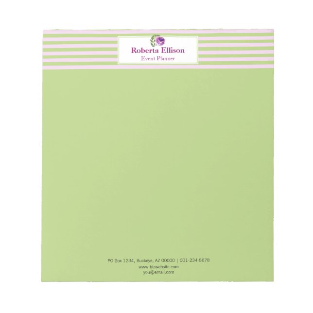 Custom Elegant Floral Rose Pastel Stripes Notepad (Front)