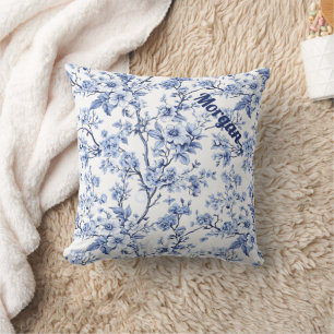 Custom Elegant French Vintage Blue Floral Gift Cushion