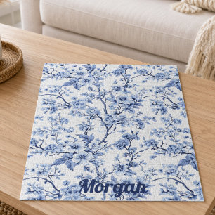 Custom Elegant French Vintage Blue Floral Gift Jigsaw Puzzle