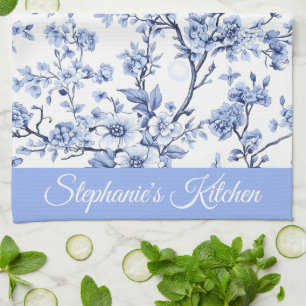 Custom Elegant French Vintage Blue Floral Gift Tea Towel
