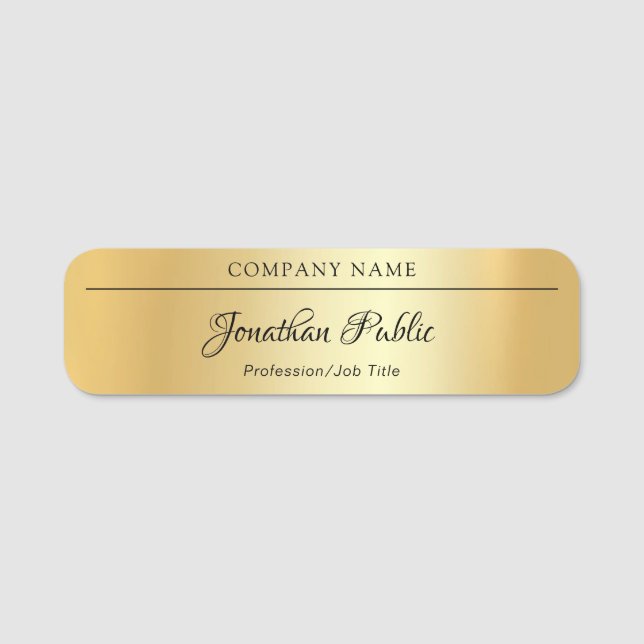 Custom Elegant Glamour Gold Template Hand Script Name Tag (Front)