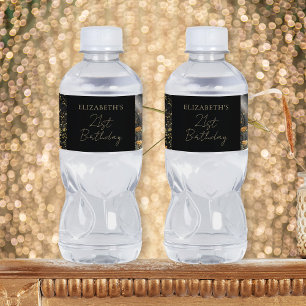 Custom Elegant Glamourous Glitter Black and Gold Water Bottle Label