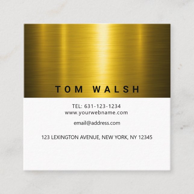 Custom Elegant Gold and White Design Square Business Card (Front)