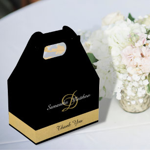 Custom Elegant Gold Black Color Monogram Initials Favour Box