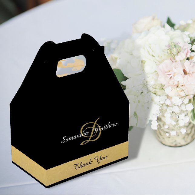 Custom Elegant Gold Black Color Monogram Initials Favour Box (Creator Uploaded)