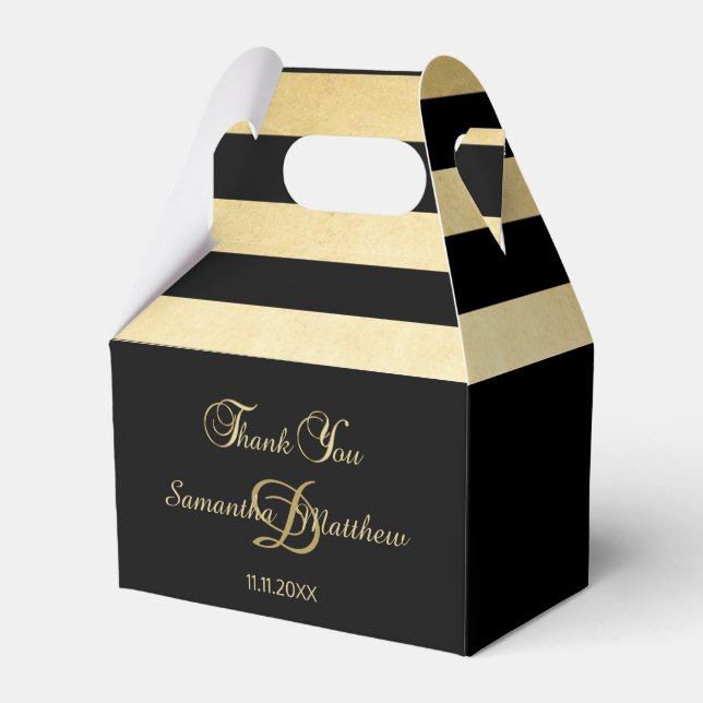 Custom Elegant Gold Black Colour Monogram Initials Favour Box (Front Side)