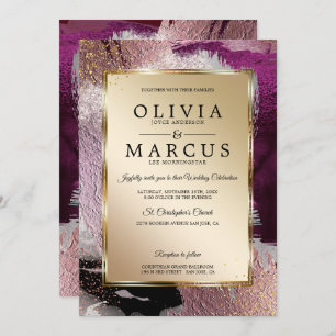 Custom   Elegant Gold Cassis Plum Brush Strokes Invitation