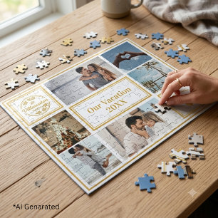 Custom Elegant Gold Family Vacation Photo Collage Jigsaw Puzzle