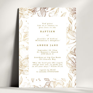 Custom Elegant Gold Floral Botanical Baptism Invitation