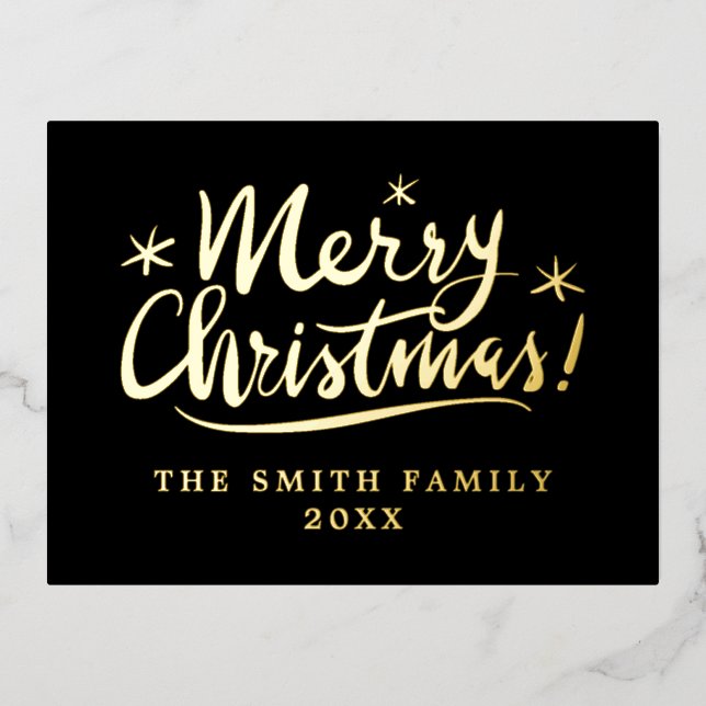 Custom elegant gold foil Merry Christmas postcards (Front)