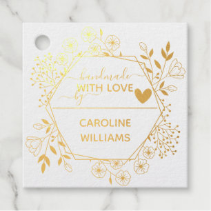 Custom Elegant Gold "Handmade With Love" Floral Favour Tags