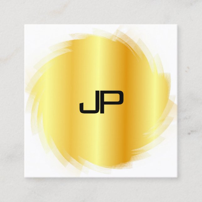 Custom Elegant Gold Look Modern Monogram Template Square Business Card (Front)