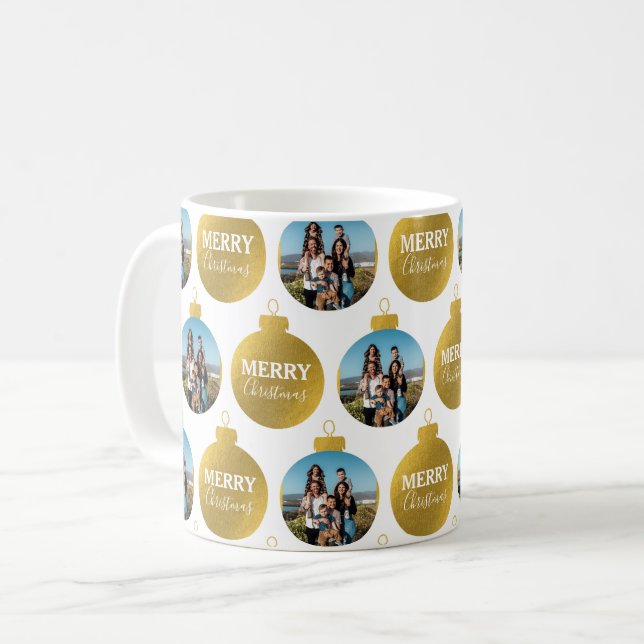 Custom Elegant Gold Photo Ornaments Christmas Coffee Mug (Front Left)