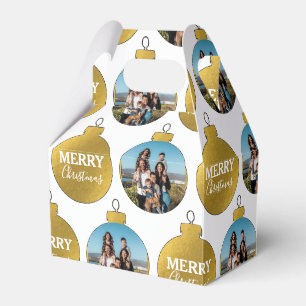Custom Elegant Gold Photo Ornaments Christmas Favour Box