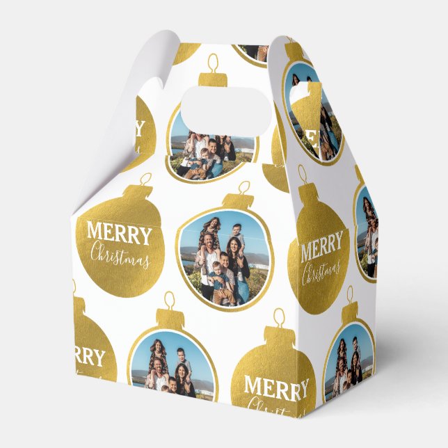 Custom Elegant Gold Photo Ornaments Christmas Favour Box (Front Side)