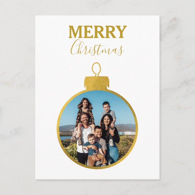 Custom Elegant Gold Photo Ornaments Christmas Holiday Postcard (Front)
