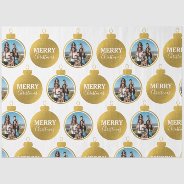 Custom Elegant Gold Photo Ornaments Christmas Tissue Paper (Front)