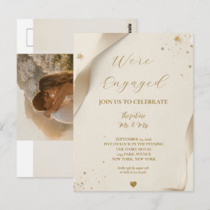 Custom Elegant Gold Photo We're Engaged Invitation Postcard
